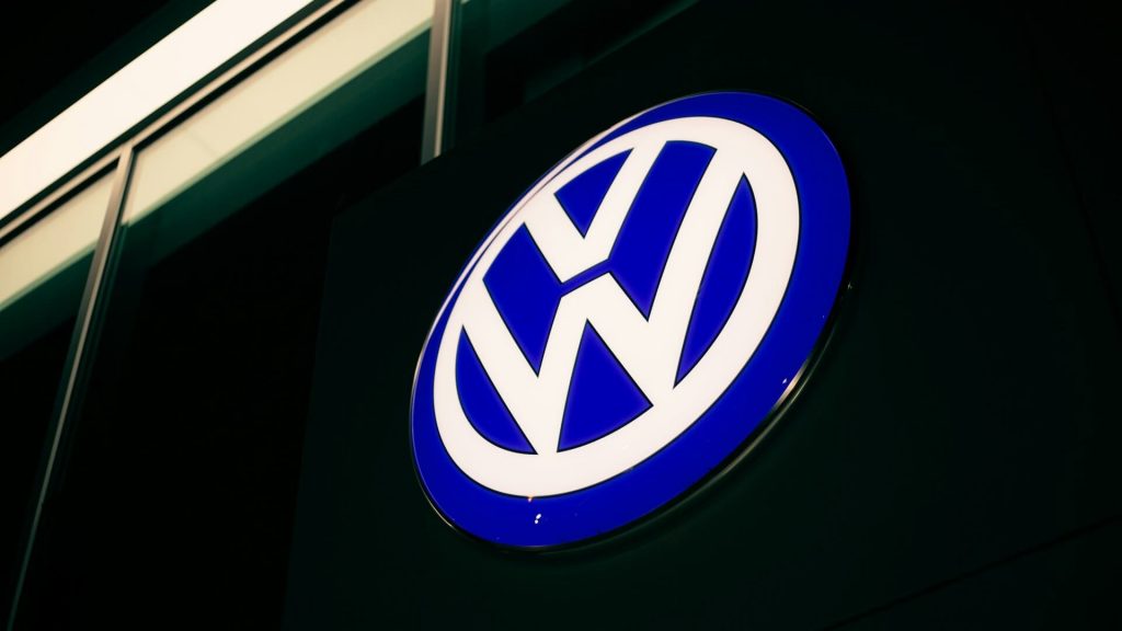 A close-up image of the volkswagen symbol